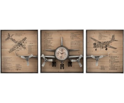 Horloge Avion 3 Parties Metal/Mdf Marron/Noir