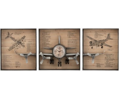 Horloge Avion 3 Parties Metal/Mdf Marron/Noir