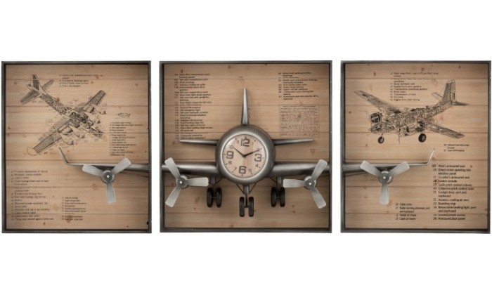 Horloge Avion 3 Parties Metal/Mdf Marron/Noir