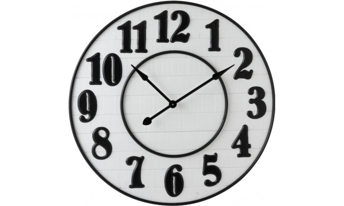 Horloge Chiffres Arabes Bois Blanc/Metal Noir