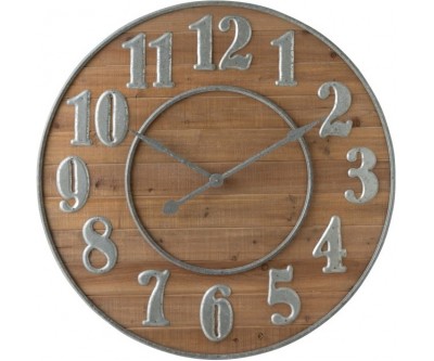 Horloge Chiffres Arabes Bois Naturel/Metal Argent