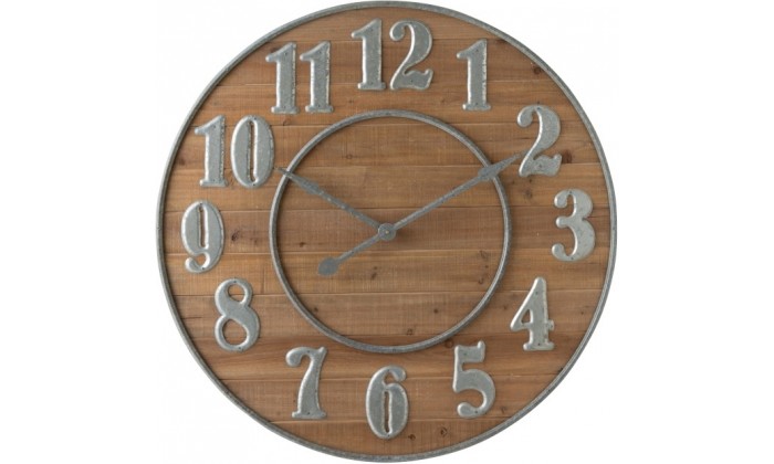 Horloge Chiffres Arabes Bois Naturel/Metal Argent