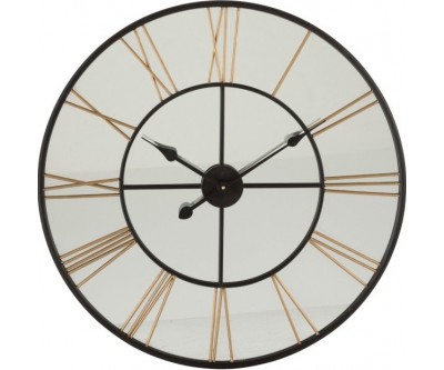 Horloge Chiffres Romains Miroir/Metal Noir/Or