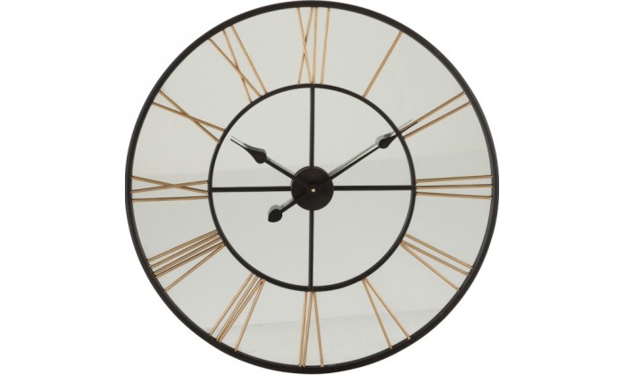 Horloge Chiffres Romains Miroir/Metal Noir/Or