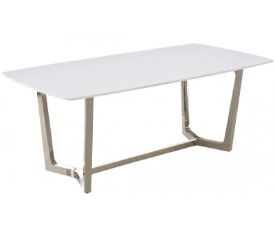 Table de salle à manger ultra design en acier inoxydable silver poli et marbre blanc GLAMOUR