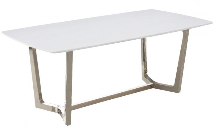 Table de salle à manger ultra design en acier inoxydable silver poli et marbre blanc GLAMOUR