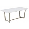 Table de salle à manger ultra design en acier inoxydable silver poli et marbre blanc GLAMOUR