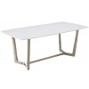 Table de salle à manger ultra design en acier inoxydable silver poli et marbre blanc GLAMOUR