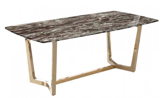 Table de salle à manger ultra design en acier inoxydable gold poli et marbre gris DYLAN