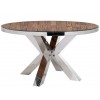 Table de salle à manger rond indienne ultra design en acier inoxydable silver et plateau bois massif SANNAH