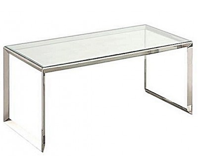 Table de salle à manger ultra design en acier inoxydable silver poli et plateau en verre 180cm MICHAEL