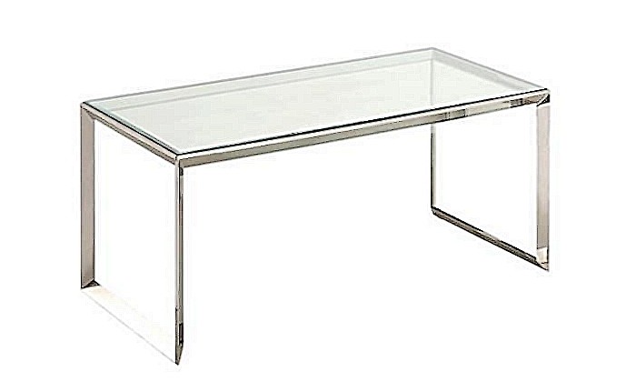 Table de salle à manger ultra design en acier inoxydable silver poli et plateau en verre 180cm MICHAEL