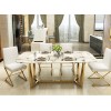 Table de salle à manger ultra design en acier inoxydable gold poli et marbre gris DYLAN
