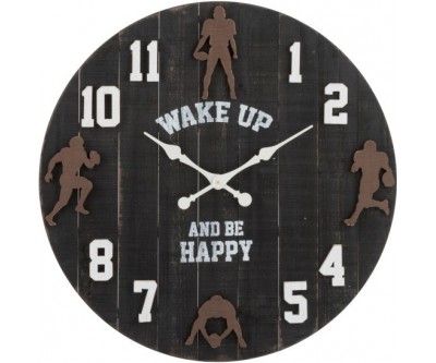 Horloge Ronde Football Americain Bois Noir/Marron/Blanc