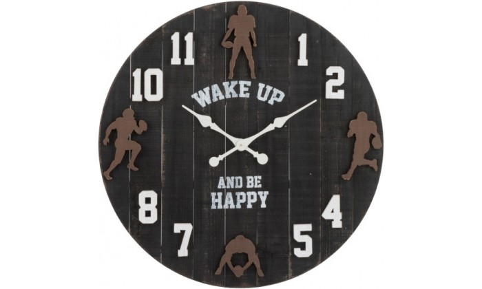 Horloge Ronde Football Americain Bois Noir/Marron/Blanc