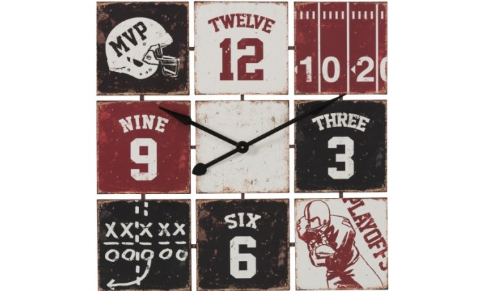 Horloge Carree Baseball Metal Noir/Blanc/Rouge