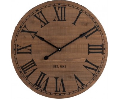 Horloge Ronde Chiffres Romains Bois Naturel Large