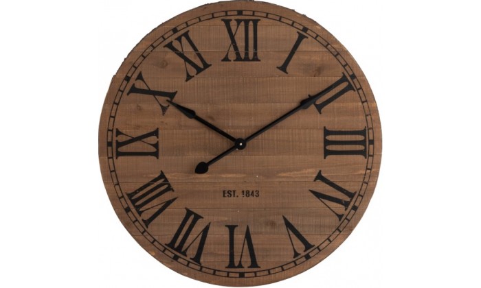 Horloge Ronde Chiffres Romains Bois Naturel Large