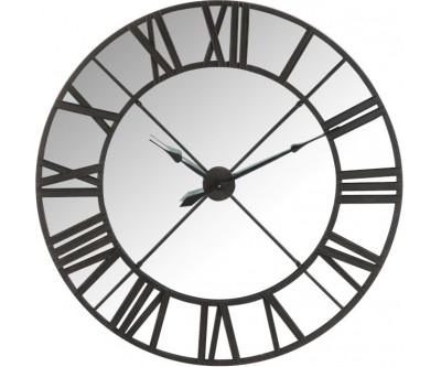 Horloge Miroir Chiffres Romais Metal Noir