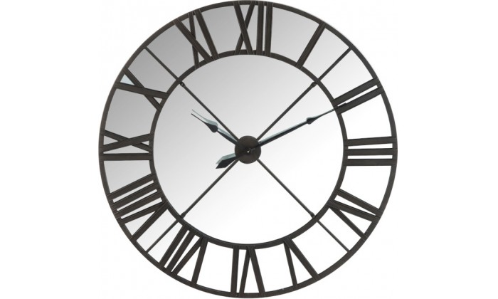 Horloge Miroir Chiffres Romais Metal Noir