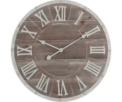 Horloge Ronde Chiffres Romains Metal/Mdf Marron/Blanc Small