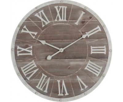 Horloge Ronde Chiffres Romains Metal/Mdf Marron/Blanc Small