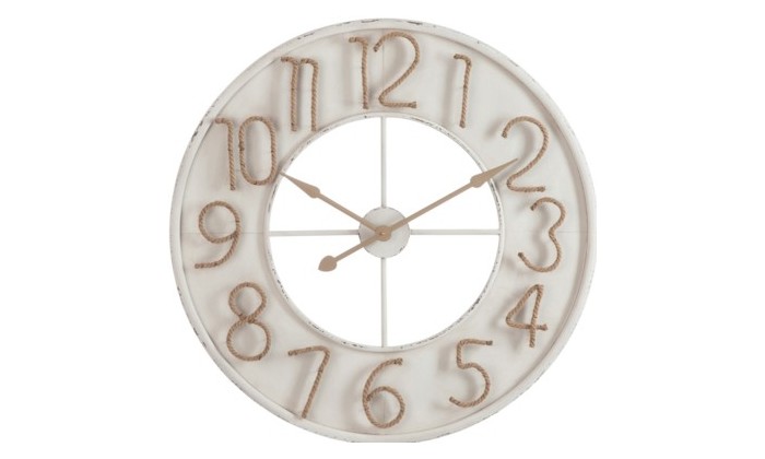 Horloge Chiffres Jute Metal Blanc Large