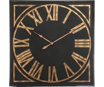 Horloge Carree Chiffres Romains Metal Noir/Marron