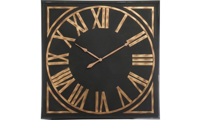 Horloge Carree Chiffres Romains Metal Noir/Marron