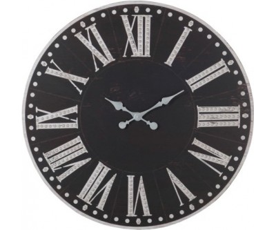 Horloge Chiffres Romains Bois Metal Noir/Blanc