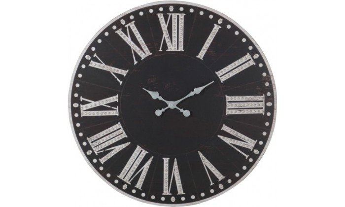 Horloge Chiffres Romains Bois Metal Noir/Blanc