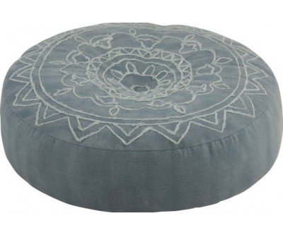 Pouf Rond Bord Coton Bleu