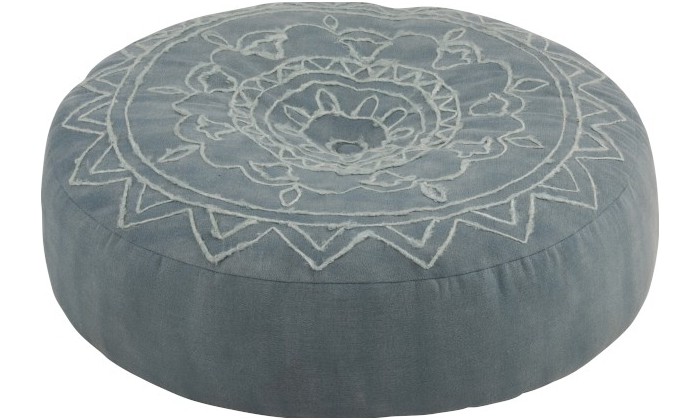 Pouf Rond Bord Coton Bleu