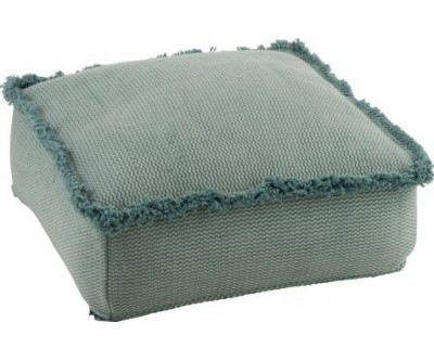 Pouf Carre Franges Coton Bleu Clair