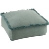 Pouf Carre Franges Coton Bleu Clair