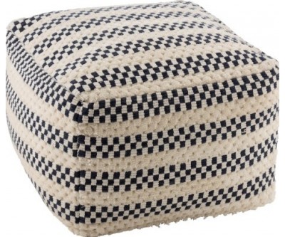 Pouf Damier Coton Blanc/Bleu Fonce