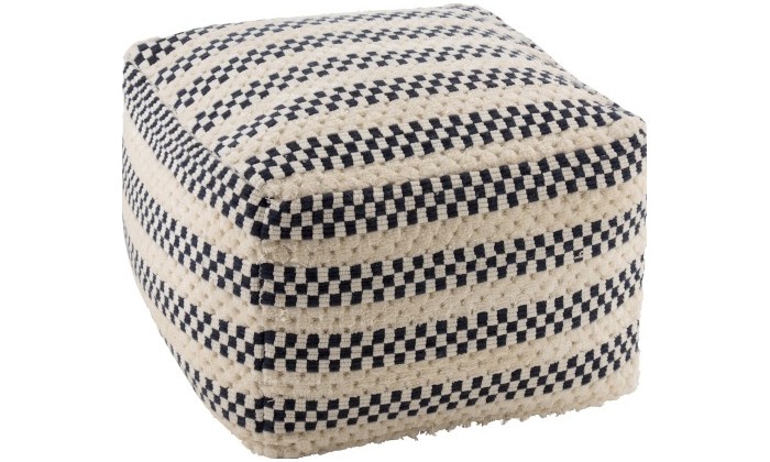 Pouf Damier Coton Blanc/Bleu Fonce