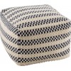 Pouf Damier Coton Blanc/Bleu Fonce