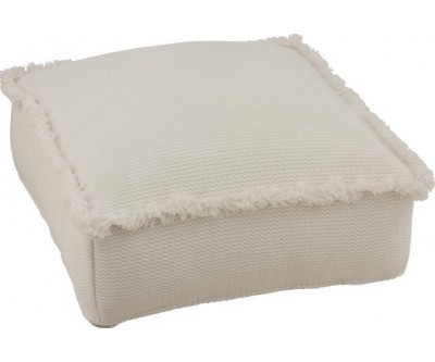 Pouf Carre Franges Coton Beige