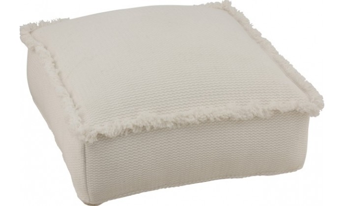 Pouf Carre Franges Coton Beige