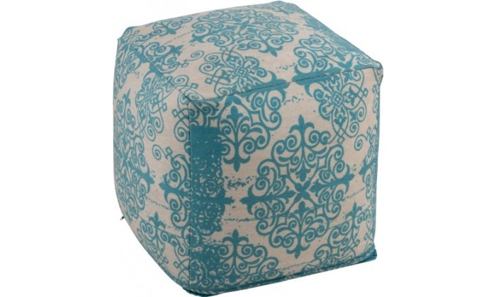 Pouf Baroque Polyester Turquoise/Beige