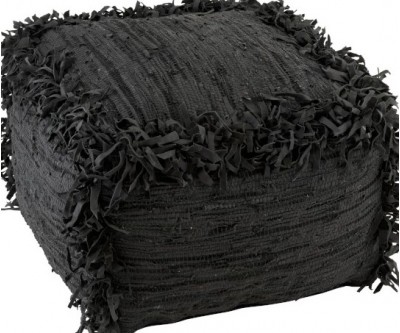 Pouf Crochete Carre Cuir Noir