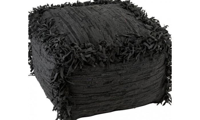 Pouf Crochete Carre Cuir Noir