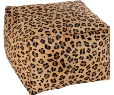 Pouf Leopard Carre Cuir Mix