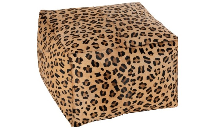 Pouf Leopard Carre Cuir Mix