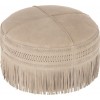 Pouf Franges Rond Cuir Gris Clair