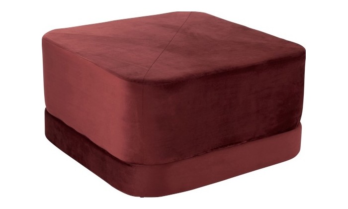 Pouf Carre Bas Velours Rouge