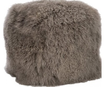 Pouf Long Carre Laine D'agneau Gris