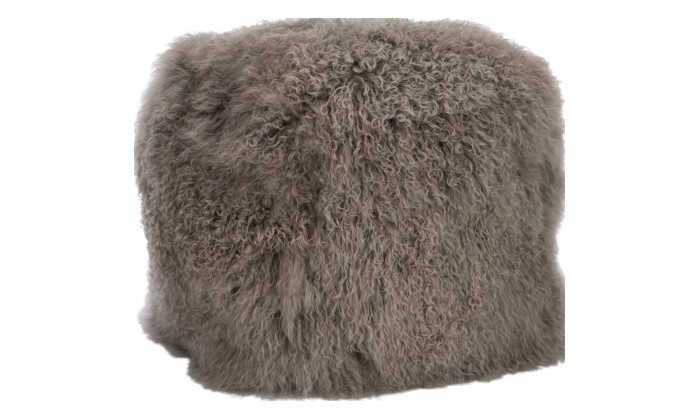 Pouf Long Carre Laine D'agneau Gris