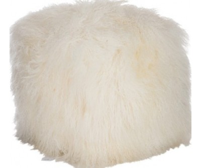 Pouf Long Carre Laine D'agneau Blanc